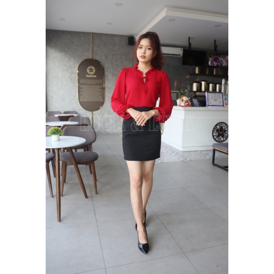 Áo sơ mi tay dài phối nơ cổ