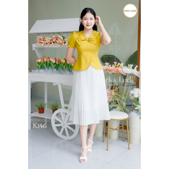 Áo sơ mi nữ công sở dáng peplum phối nơ cổ