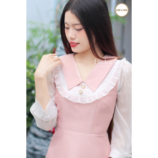 Đầm form A tay dài - Màu Hồng