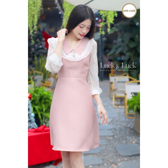 Đầm form A tay dài - Màu Hồng