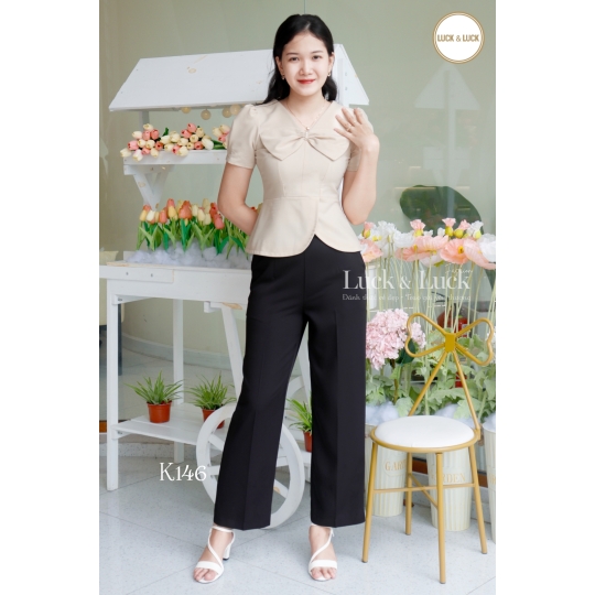 Áo sơ mi nữ công sở dáng peplum phối nơ cổ