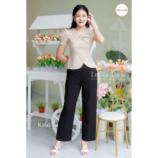 Áo sơ mi nữ công sở dáng peplum phối nơ cổ