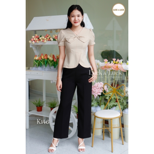 Áo sơ mi nữ công sở dáng peplum phối nơ cổ