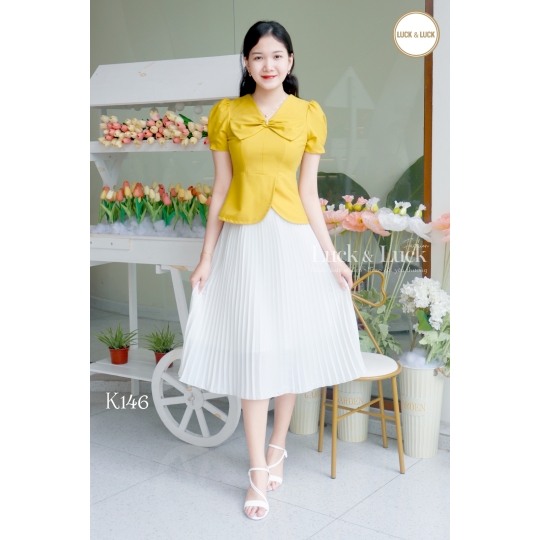 Áo sơ mi nữ công sở dáng peplum phối nơ cổ