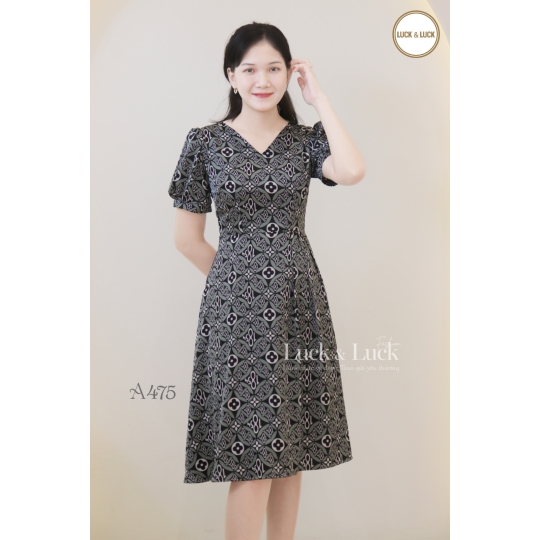 Đầm xòe cổ V tay ngắn