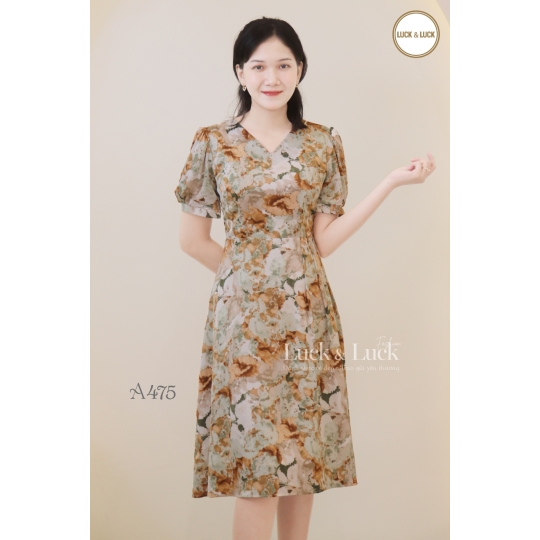 Đầm xòe cổ V tay ngắn