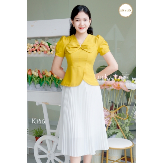 Áo sơ mi nữ công sở dáng peplum phối nơ cổ
