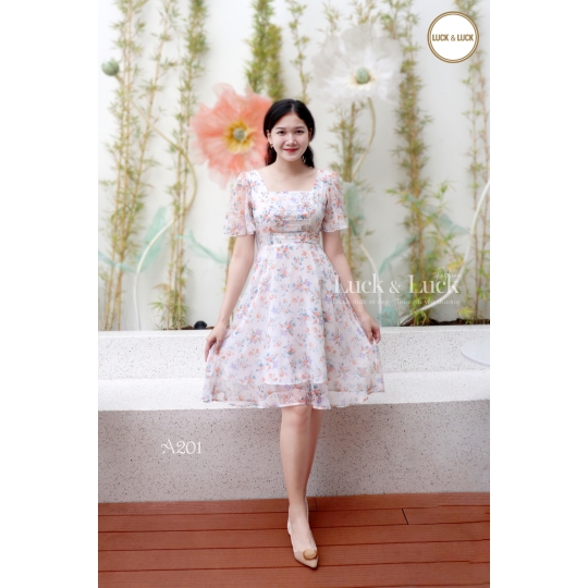 Đầm xòe họa tiết hoa hồng