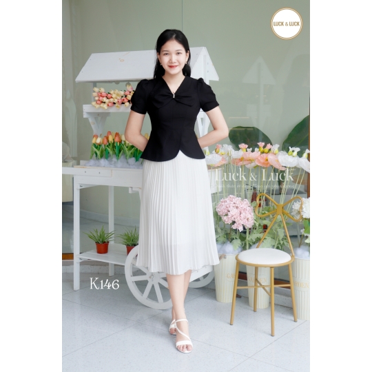 Áo sơ mi nữ công sở dáng peplum phối nơ cổ