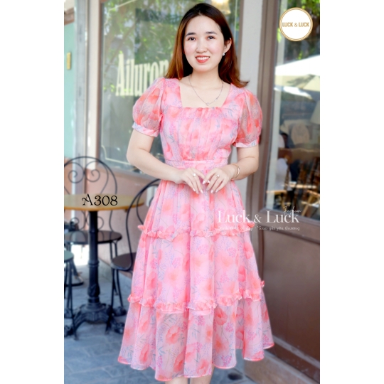 ĐẦM XÒE TƠ HOA CỔ VUÔNG XẾP TẦNG