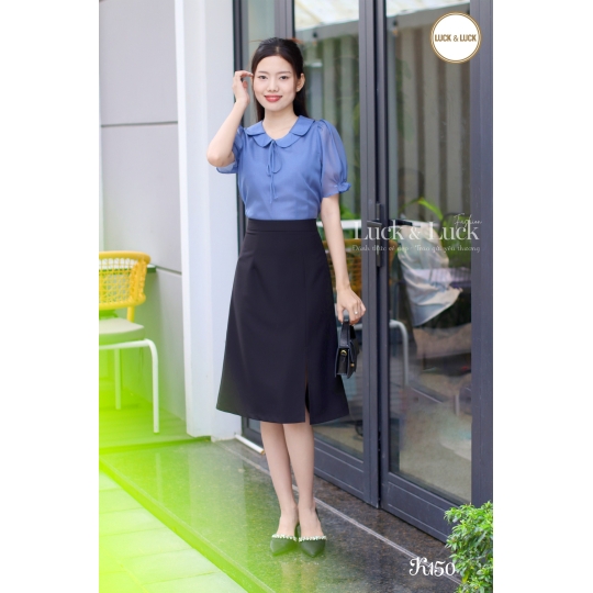 Sơ mi cổ sen - Màu Xanh