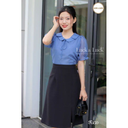 Sơ mi cổ sen - Màu Xanh