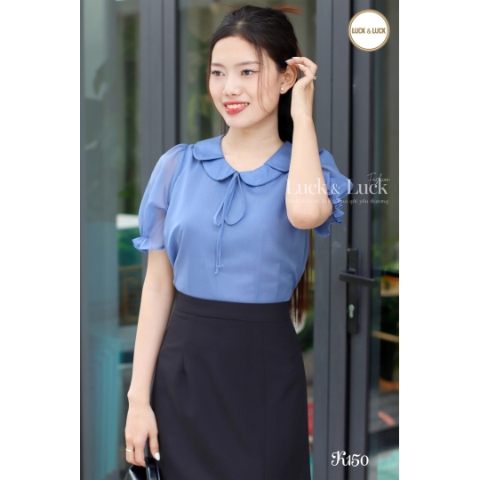 Sơ mi cổ sen - Màu Xanh
