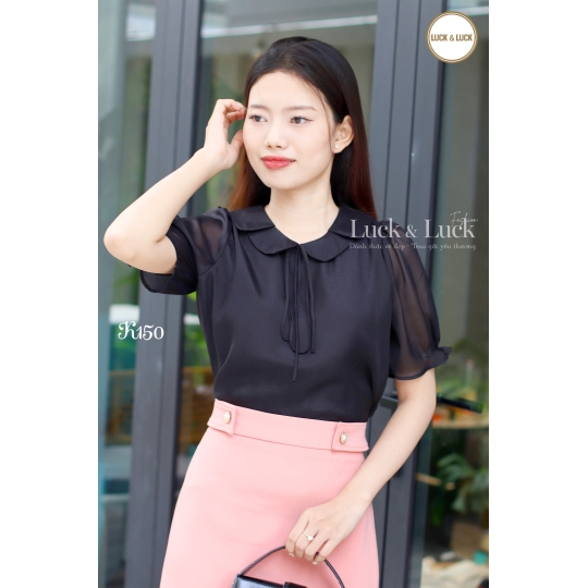 Sơ mi cổ sen - Màu Đen