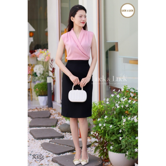Áo lụa cổ V vạt chéo - Màu Hồng