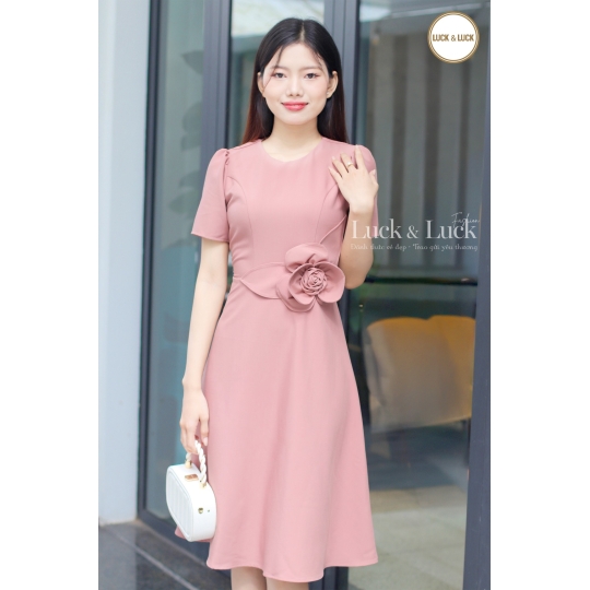 Đầm công sở kết hoa eo - Màu Hồng