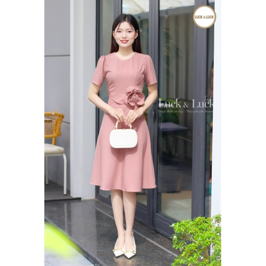 Đầm công sở kết hoa eo - Màu Hồng