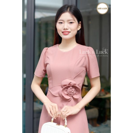 Đầm công sở kết hoa eo - Màu Hồng