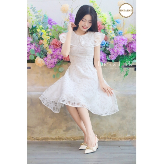 Đầm Ren tay ngắn - Màu Kem