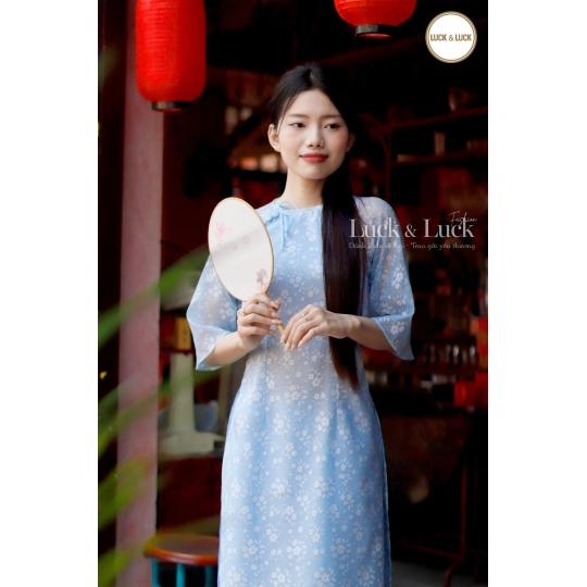 Áo dài hoa tay lỡ - Màu Xanh Dương