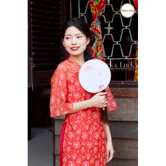 Áo dài hoa tay lỡ - Màu Đỏ