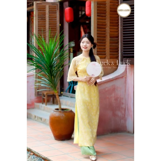 Áo dài hoa tay lỡ - Màu Vàng