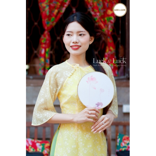 Áo dài hoa tay lỡ - Màu Vàng