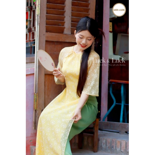 Áo dài hoa tay lỡ - Màu Vàng