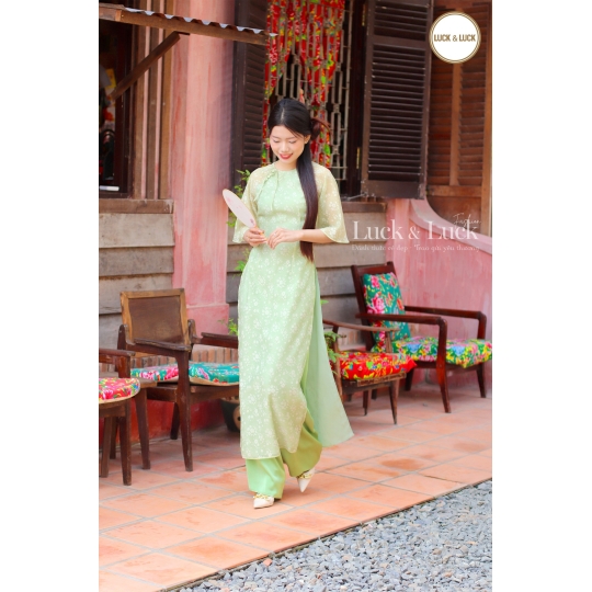 Áo dài hoa tay lỡ - Màu Xanh Lá