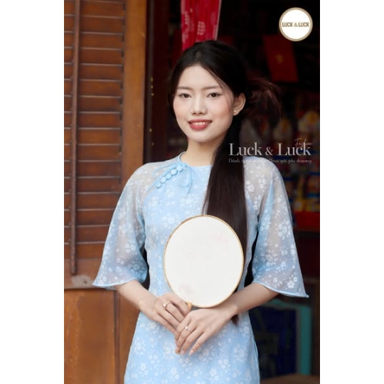 Áo dài hoa tay lỡ - Màu Xanh Dương
