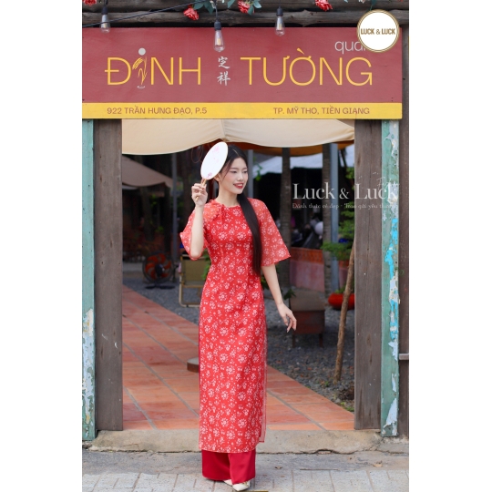 Áo dài hoa tay lỡ - Màu Đỏ
