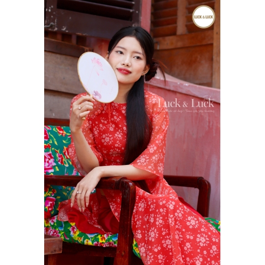 Áo dài hoa tay lỡ - Màu Đỏ