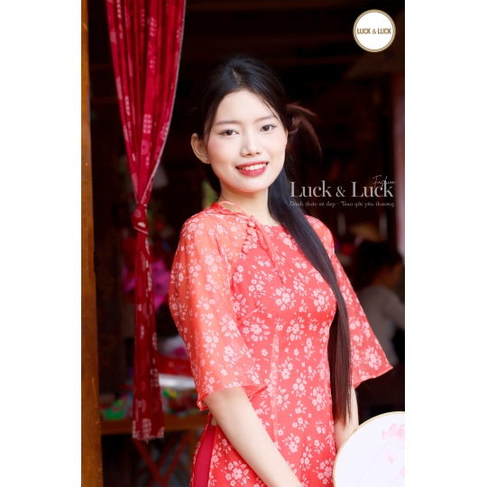 Áo dài hoa tay lỡ - Màu Đỏ