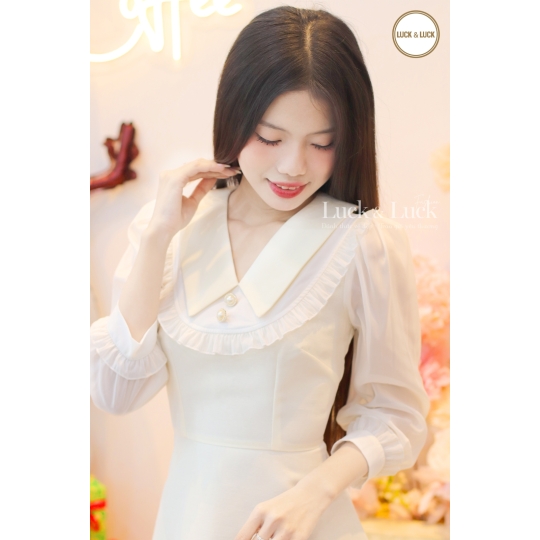 Đầm form A tay dài - Màu Kem