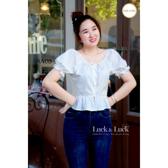 Áo kiểu tay bí cổ nơ