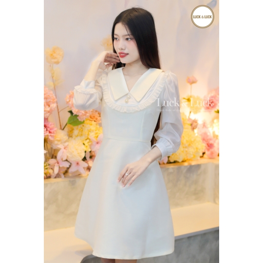 Đầm form A tay dài - Màu Kem