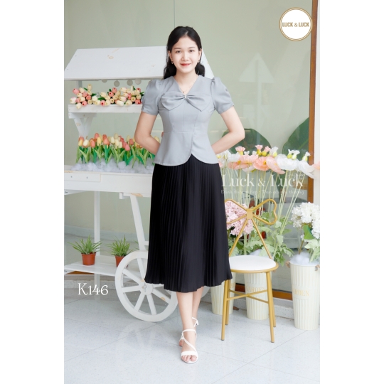 Áo sơ mi nữ công sở dáng peplum phối nơ cổ