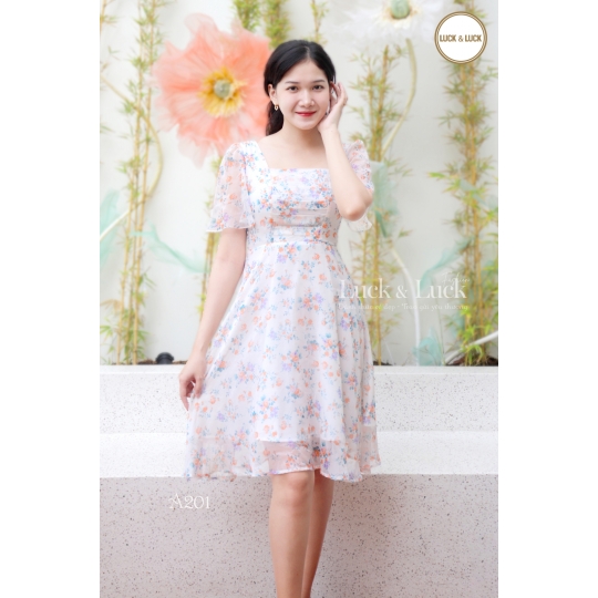 Đầm xòe họa tiết hoa hồng