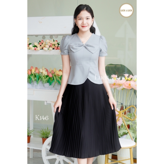 Áo sơ mi nữ công sở dáng peplum phối nơ cổ
