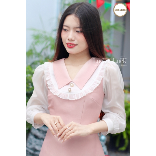 Đầm form A tay dài - Màu Hồng
