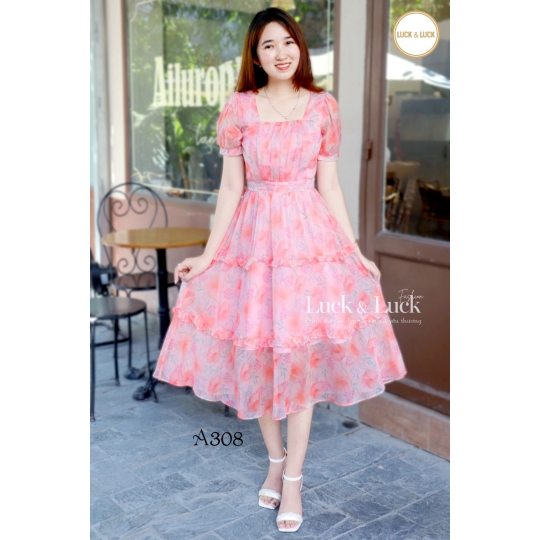 ĐẦM XÒE TƠ HOA CỔ VUÔNG XẾP TẦNG
