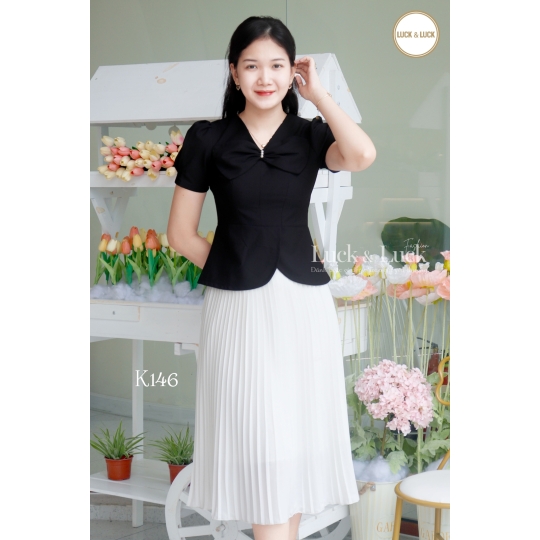 Áo sơ mi nữ công sở dáng peplum phối nơ cổ