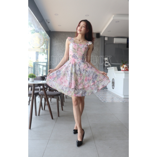 Đầm xoè 2 dây phối bèo